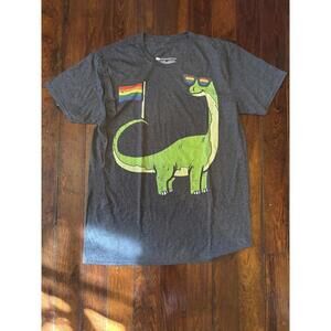 Gildan Men's Gray T-Shirt with Rainbow Dinosaur Print, Size Large